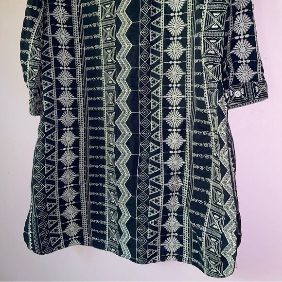 Madison Mathews Size L Tunic Dress Navy Embroidered Aztec Boho Southwestern - Picture 8 of 8